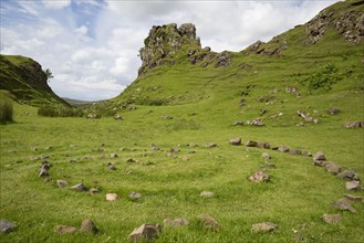 View of stone circle and rock outcrop 'tower' formation
