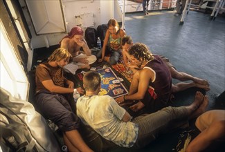 Tourists playing in the ship during their Journey from Chennai to Andaman