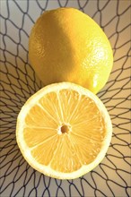 Sliced lemon on plate