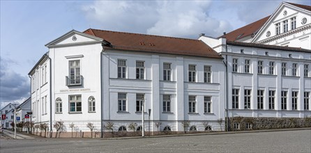 Classicist white houses in Putbus on the island of Ruegen