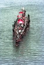A completely decorated snake Boat