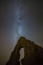 Church ruins and Milky Way at night