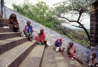 Beggars sitting the steps of Murugan temple in Palani
