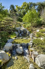 Cascading water inside the Japanese friendship garden