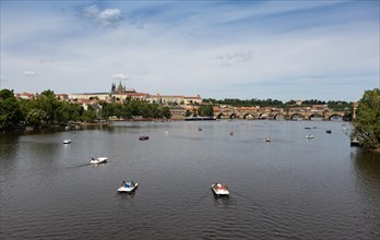 Vltava River with excursion boats