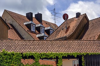 Tiled roofs with dormers on the town wall