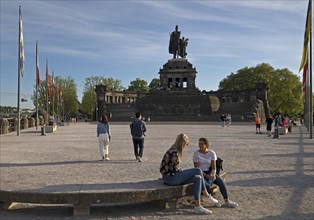 People at the German Corner with the monumental equestrian statue of Emperor Wilhelm I
