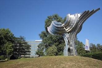 Silver sculpture phoenix in Wiesbaden