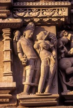 Erotic sculptures on south-west side in Lakshmana temple of the western group of temples in the Khajuraho complex