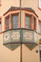 Ornate bay window with mural in Rheinbrueckenstrasse