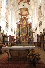 Altar room with high altar from the baroque Fridolinsmuenster in Bad Saeckingen