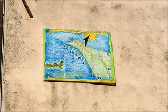 Sundial on house wall