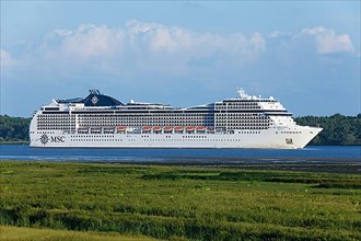 Cruise ship MSC Magnifica on the Elbe near Wedel