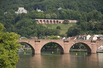 View of Old Bridge Karl-Theordor Bridge with Neckar River and Scheffel Terrace from Castle Garden