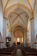 Interior view of Romanesque Collegiate Church of St Castor and Moselle Cathedral in Karden