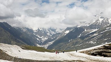 Rohtang Pass covered with snowfields in the Himalayas