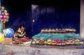 Making showcase colorful umbrellas for sales