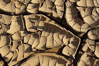 Dried out soil with fragments due to drought with cracks