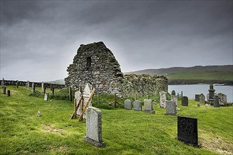 The derelict church and graveyard of St Olaf's Kirk