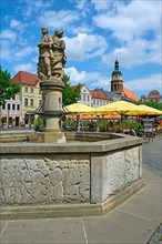 Altmarkt with market fountain by sculptor Johannes Peschel