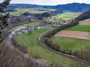 View from Hagenstein in the Kellerwald-Edersee National Park of the Eder and the village of Schmittlotheim