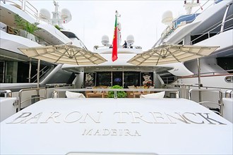 Aft deck of the motor yacht Baron Trenck at the race track