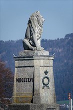 Bavarian lion at the harbour entrance Lindau on Lake Constance