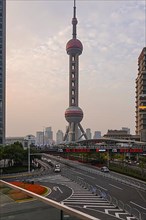 Oriental Pearl Tower in Pudong in the evening
