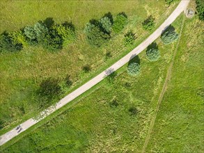 Aerial view of bicycle and hiking trail at Wolnysee