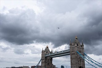 Passenger plane over Tower Bridge