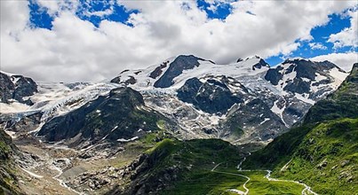 Panoramic view of Steingletscher glacier melting due to global warming