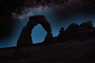 Delicate Arch rock at night with Milky Way