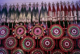 Display or samayam of Pooram festival caparisons in Thrissur or Trichur