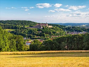 View of Plassenburg Castle and Kulmbach in the evening light