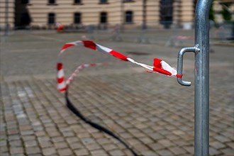 Red and white striped barrier tape