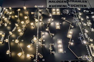 Halogen spotlights and LED lights in DIY store