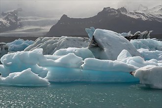 Chunks of ice on the glacial lake Joekulsarlon
