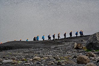 A hiking group on the way to the glacier Myrdalsjoekull