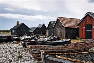Old fishermen's huts and boats