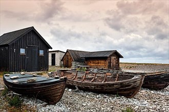 Old fishermen's huts and boats
