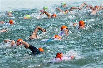 Swimmers compete in the 27th Stadttriathlon in Erding