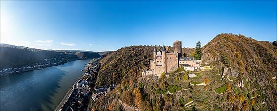 Aerial view of Katz Castle with a view of the Rhine and St. Goar