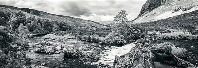 Waterfalls on the Dundonnell River in Wester Ross in Black and White