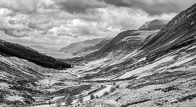 Loch Maree and Valley from Glen Docherty Viewpoint in Black and White