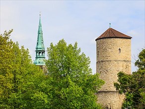 Tower of the city wall and tower of the Kreuzkirche