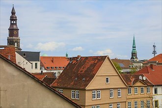 View over the roofs of the Calenberger Neustadt with towers of the churches St. Johannis and Kreuzkirche
