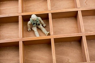 Soldier figurine in wooden box in the view