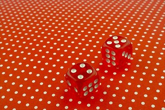 Red dice on a red background