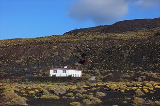 House in the blue volcanic landscape at Punta de Fuencaliente