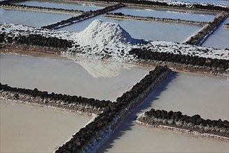 Crystal pools and salt mountains of the salt works in Fuencaliente at the Punta de Fuencaliente